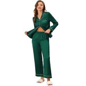 Cheibear Pigiama In Raso Da Donna Con Pois – Set Con Top A Maniche Corte E Pantaloncini, Abbigliamento Notte E Relax, Tinta Unita, Tasca Sul Petto